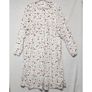 Aria Sleepwear Velour Nightgown Size 4X White Red Cardinal Bird Long Sleeve